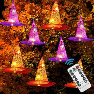 Dazzle Bright 8 Pcs Hanging Witch Hat String Lights + 50 LED 16FT Waterproof Battery Operated Purple Mini String Lights