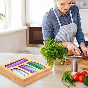 Bamboo Ziplock Bag Storage Organizer and Dispenser for Kitchen Drawer, Suitable for Gallon, Quart, Sandwich & Snack, Various Size Bag