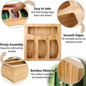 Bamboo Ziplock Bag Storage Organizer and Dispenser for Kitchen Drawer, Suitable for Gallon, Quart, Sandwich & Snack, Various Size Bag