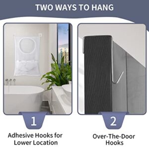 2 Pack Hanging Laundry Hamper Bag - with Free Adjustable Stainless Steel Door Hooks, Best Choice for Holding Dirty Clothes and Saving Space (2 White)