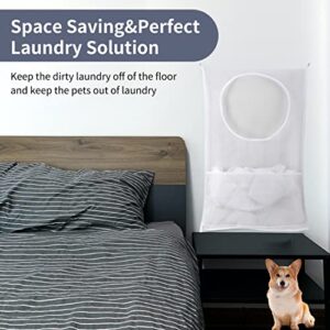 2 Pack Hanging Laundry Hamper Bag - with Free Adjustable Stainless Steel Door Hooks, Best Choice for Holding Dirty Clothes and Saving Space (2 White)