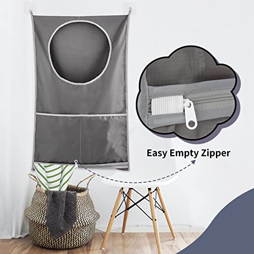 2 Pack Hanging Laundry Hamper Bag - with Free Adjustable Stainless Steel Door Hooks, Best Choice for Holding Dirty Clothes and Saving Space (2 White)