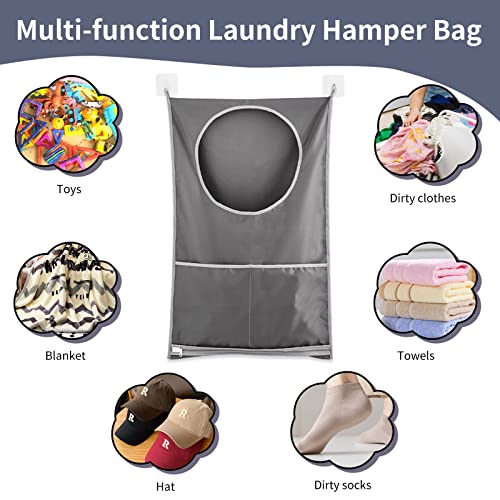 2 Pack Hanging Laundry Hamper Bag - with Free Adjustable Stainless Steel Door Hooks, Best Choice for Holding Dirty Clothes and Saving Space (2 White)