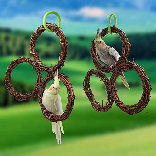 Bird Parrot Swing Toy, Natural Rattan Ring Bird Chewing Toy, DIY Bird Perch Stand, Bird Cage Accessories, Suitable for Parrot Parakeet Cockatiel Rat Hamster Sugar Glider