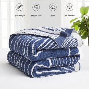 Oli Anderson Sector Knit Throw Blanket for Couch, Lightweight Cozy Blanket and Throws with Plush Reversible Microfiber, Fluffy Blanket for Travel, Bed, Sofa, 50"x60", Blue