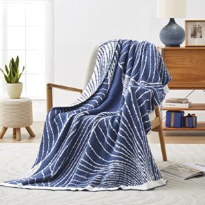 oli anderson sector knit throw blanket for couch, lightweight cozy blanket and throws with plush reversible microfiber, fluffy blanket for travel, bed, sofa, 50"x60", blue