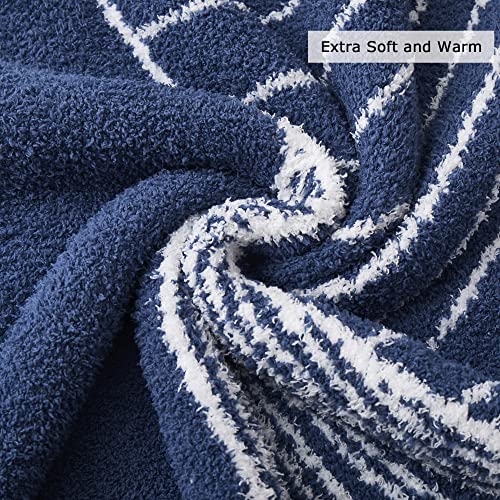 Oli Anderson Sector Knit Throw Blanket for Couch, Lightweight Cozy Blanket and Throws with Plush Reversible Microfiber, Fluffy Blanket for Travel, Bed, Sofa, 50"x60", Blue