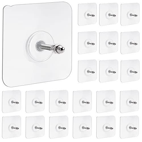 20Pcs Adhesive Wall Mount Screw Hooks,Wall Hangers Without Nails,Wall Hooks for Hanging,Adhesive Hooks Heavy Duty,Seamless Screws for Wall Mount Shelf Kitchen Bathroom Home Office,14 mm/13 lbs(Max)