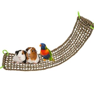 39 x 7 Inches Bird Seagrass Mat, Natural Seagrass Woven Net, Bird Hammock Mat with Hooks, Bird Cage Accessories, Climbing Rope Ladder Chew Toys for Cockatiel Hamster Guinea Pig Rats Hamster Parakeet