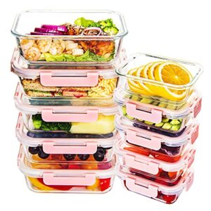 shyrc 10 pack glass meal prep containers with lids, airtight glass food storage containers leak proof glass lunch containers(10 lids & 10 containers) - pink