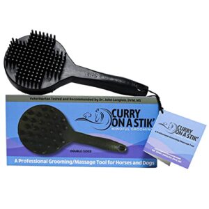 curry on a stik' - dog brush for shedding, grooming, bathing, & therapeutic massage tool - for long & short haired dogs - decreases shedding & increases coat health - veterinarian approved - ergonomic