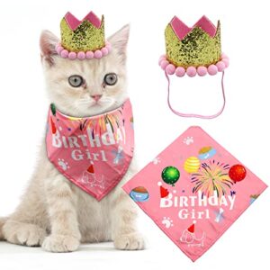 lebery dog birthday bandana hat set - dog boys girls birthday hat cat dog pink birthday decorations for small medium dog cat pet (pink scarf & crown)