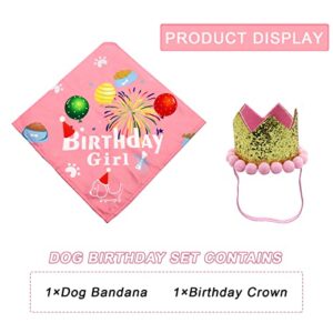 LEBERY Dog Birthday Bandana Hat Set - Dog Boys Girls Birthday Hat Cat Dog Pink Birthday Decorations for Small Medium Dog Cat Pet (Pink Scarf & Crown)