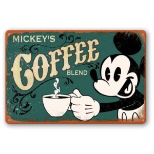 cartoon mouse vintage metal tin sign decor, coffee blend vintage green metal tin sign wall decoration for café coffe bars clubs restaurants homes kitchens cave 12x8 inches