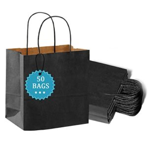 COGLARING 50Pcs 11x5.9x11 Gift Bags Kraft Paper Bag with Handles Bulk Shopping Retail Party Bags