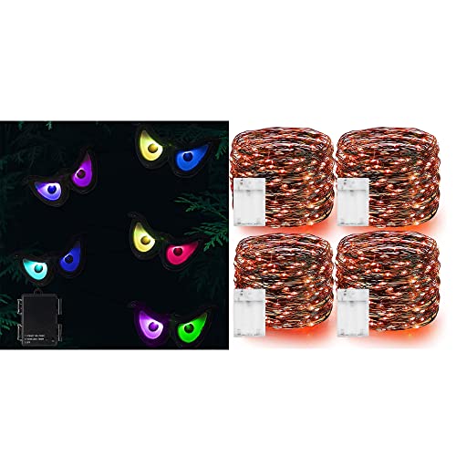 Dazzle Bright Halloween 20 FT 60 LED Battery Operated Fairy String Lights + 10 LED RGB Flashing Eyes String Halloween Lights