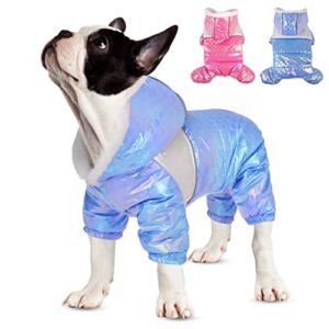 migohi small dog coat, waterproof puppy down jacket padded vest with hooded for cold weather, reflective dog winter coat snowproof dog jackets with 4 legs pet apparel for small medium dogs, blue xs