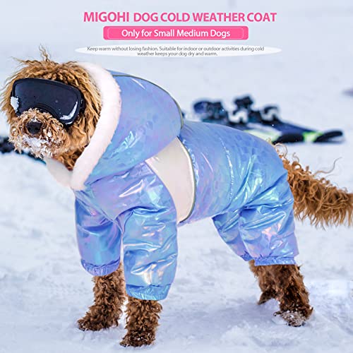 MIGOHI Small Dog Coat, Waterproof Puppy Down Jacket Padded Vest with Hooded for Cold Weather, Reflective Dog Winter Coat Snowproof Dog Jackets with 4 Legs Pet Apparel for Small Medium Dogs, Blue XS