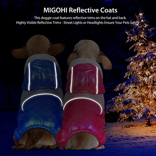 MIGOHI Small Dog Coat, Waterproof Puppy Down Jacket Padded Vest with Hooded for Cold Weather, Reflective Dog Winter Coat Snowproof Dog Jackets with 4 Legs Pet Apparel for Small Medium Dogs, Blue XS