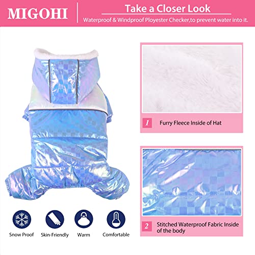 MIGOHI Small Dog Coat, Waterproof Puppy Down Jacket Padded Vest with Hooded for Cold Weather, Reflective Dog Winter Coat Snowproof Dog Jackets with 4 Legs Pet Apparel for Small Medium Dogs, Blue XS