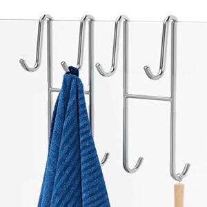 jyntu shower door hooks for frameless glass shower door, double-sided hanger, over shower door hooks, shower squeegee hooks towel hanger for glass shower door inside shower, 2pcs – 7 inch, silver