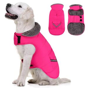 migohi warm dog coat, winter dog jacket for cold weather, reflective windproof dog fleece vest thick dog apparel with leash hole and furry collar for puppy small medium large dogs, pink xs