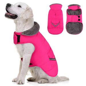 MIGOHI Warm Dog Coat, Winter Dog Jacket for Cold Weather, Reflective Windproof Dog Fleece Vest Thick Dog Apparel with Leash Hole and Furry Collar for Puppy Small Medium Large Dogs, Pink XS