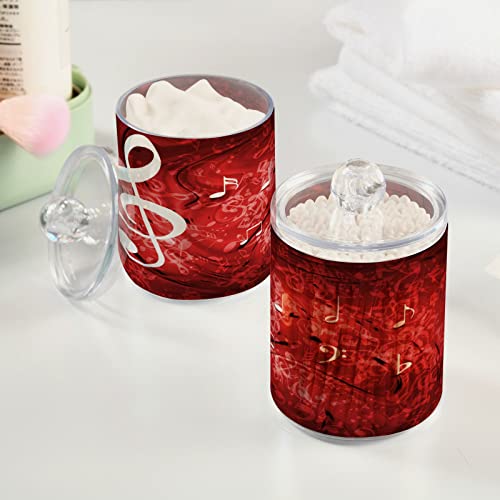 ALAZA 4pcs Red White Music Note Qtip Holder Dispenser 14 oz Bathroom Storage Clear Apothecary Jars Containers Cotton Ball,Cotton Rounds,Floss Picks, Hair Clips, Food