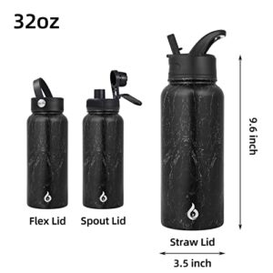 BJPKPK Insulated Water Bottles with Straw Lid, 32oz Metal Large Water Bottle with 3 Lids, Reusable Leak Proof BPA Free Thermos, Stainless Steel Canteen Water Bottle for Sports, Gym & Travel-Midnight