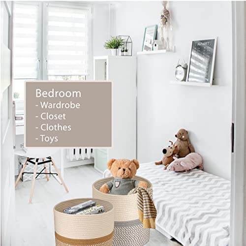 OHROS 1 Piece Woven Baskets For Storage Cotton Rope Baskets For Organizing 11 Inch Cube Storage Bin Small Laundry Basket For Bathroom Cat Dog Toys Bin Clothes Closet Storage Shelf Organizer 11x11x11''