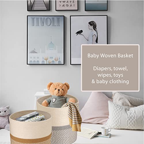 OHROS 1 Piece Woven Baskets For Storage Cotton Rope Baskets For Organizing 11 Inch Cube Storage Bin Small Laundry Basket For Bathroom Cat Dog Toys Bin Clothes Closet Storage Shelf Organizer 11x11x11''