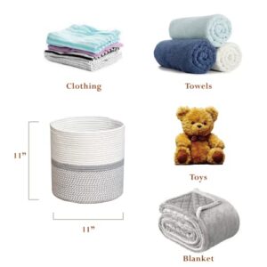 OHROS 1 Piece Woven Baskets For Storage Cotton Rope Baskets For Organizing 11 Inch Cube Storage Bin Small Laundry Basket For Bathroom Cat Dog Toys Bin Clothes Closet Storage Shelf Organizer 11x11x11''