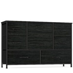 furnulem wide dresser with 9 large drawers for 55'' long tv stand entertainment center,wood shelf storage for bedroom,living room,closet,entryway,sturdy metal frame （black oak）