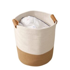 OHROS 1 Piece Woven Baskets For Storage Rope Laundry Basket For Organizing Hamper Boho Cotton Laundry Basket For Bathroom Towel Blanket Closet Clothes Storage Toy Bin Round Tall Basket 13.5 X 14.5"