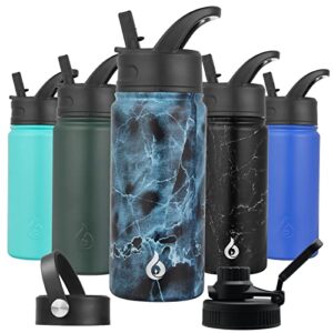 bjpkpk insulated water bottles with straw lid, 18oz stainless steel metal water bottle, cold & hot water bottle with 3 lids, leak proof bpa free travel cup, wide mouth flask for school-ocean