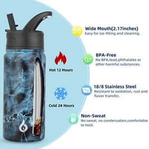 BJPKPK Insulated Water Bottles with Straw Lid, 18oz Stainless Steel Metal Water Bottle, Cold & Hot Water Bottle with 3 Lids, Leak Proof BPA Free Travel Cup, Wide Mouth Flask for School-Ocean