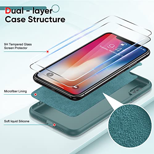 LeYi for iPhone Xs Max Case: iPhone Case Xs Max with [2 Pack] Tempered Glass Screen Protectors, Soft Silicone Ultra Slim Shockproof Case with Anti-Scratch Microfiber Lining for iPhone Xs Max, Green