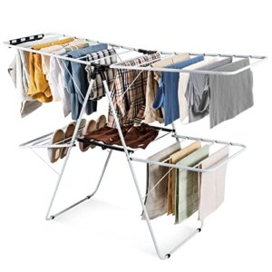 nightcore 2-layer clothes drying rack, aluminum drying rack with adjustable height, no assembly need, compact foldaway gullwing laundry rack for indoor outdoor