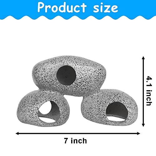 SLOCME Aquarium Rock Caves Decoration - Cichlids Rock Caves for Shrimp Cichlid Hiding Breeding Spawning, Fish Can Swim Through The Rock Hole, 3 Stone