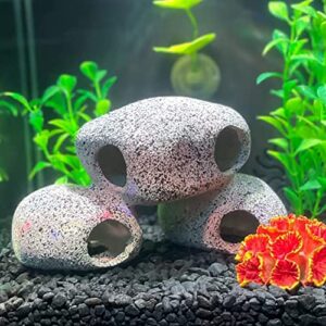 SLOCME Aquarium Rock Caves Decoration - Cichlids Rock Caves for Shrimp Cichlid Hiding Breeding Spawning, Fish Can Swim Through The Rock Hole, 3 Stone