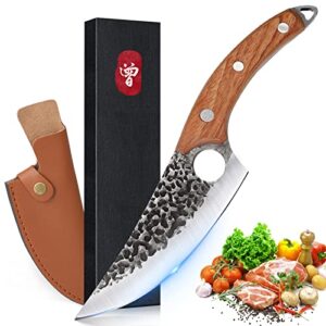 ZENG Butcher Knife, Viking Knife Boning Knife Hand Forged Hussk Japanese Knife with Sheath Kitchen Chef Knife Caveman Knife Ultimo Knives Fillet Knife Meat Cutting Knives for BBQ Deboning Vegetables