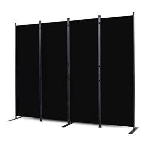 chosenm room divider, 4 panel folding privacy screens with wider support feet, 6 ft portable room partition for room separator, 88" w x 71" h, black
