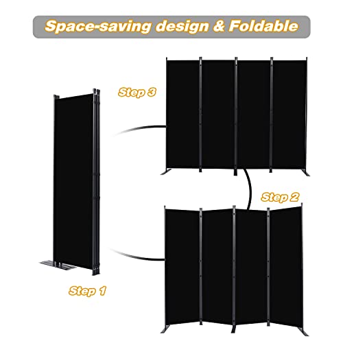 CHOSENM Room Divider, 4 Panel Folding Privacy Screens with Wider Support Feet, 6 Ft Portable Room Partition for Room Separator, 88" W X 71" H, Black