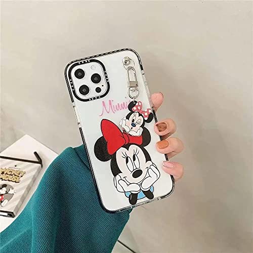 Threesee for iPhone 14 Pro Max Cute Case,Minnie Mouse Cute Cartoon Kawaii Girls Kids Women Slim Gel Rubber Bumper Soft TPU Protective Clear Case with Pendant for iPhone 14 Pro Max 6.7 inch(Minnie)