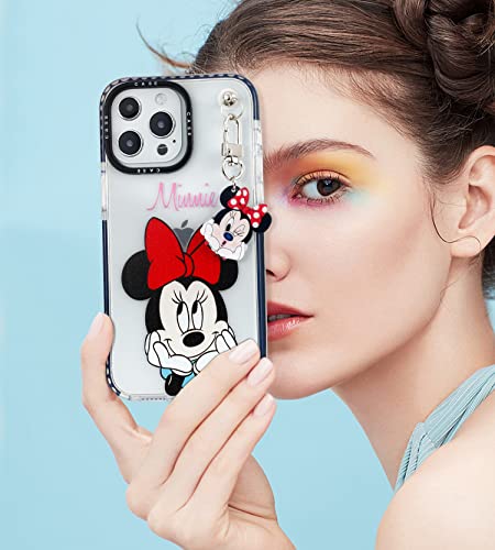 Threesee for iPhone 14 Pro Max Cute Case,Minnie Mouse Cute Cartoon Kawaii Girls Kids Women Slim Gel Rubber Bumper Soft TPU Protective Clear Case with Pendant for iPhone 14 Pro Max 6.7 inch(Minnie)