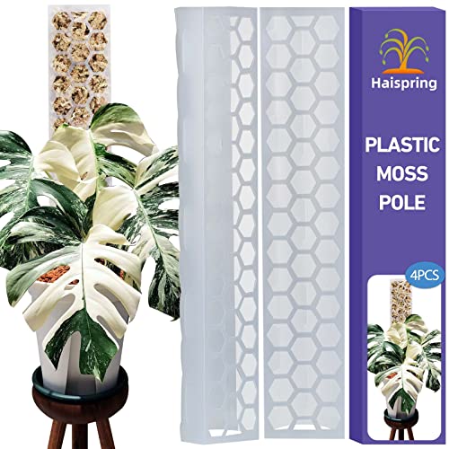 Haispring Plastic Moss Pole 4 Pcs Plant Stakes Extending to 62 Inch for Training Indoor Climbing Plants Such as Monstera to Grow Upwards-Use Plant Support Poles Work with Sphagnum Moss or Other soils