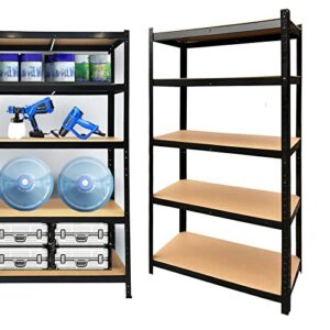 Vandise Heavy Duty Storage Rack 5 Tier Full-Size Metal Storage Shelving Unit, 386lbs Capacity per Shelf, Great for Kitchen, Office, and Garage Storage, 71H x 35W x 16D inch, Black