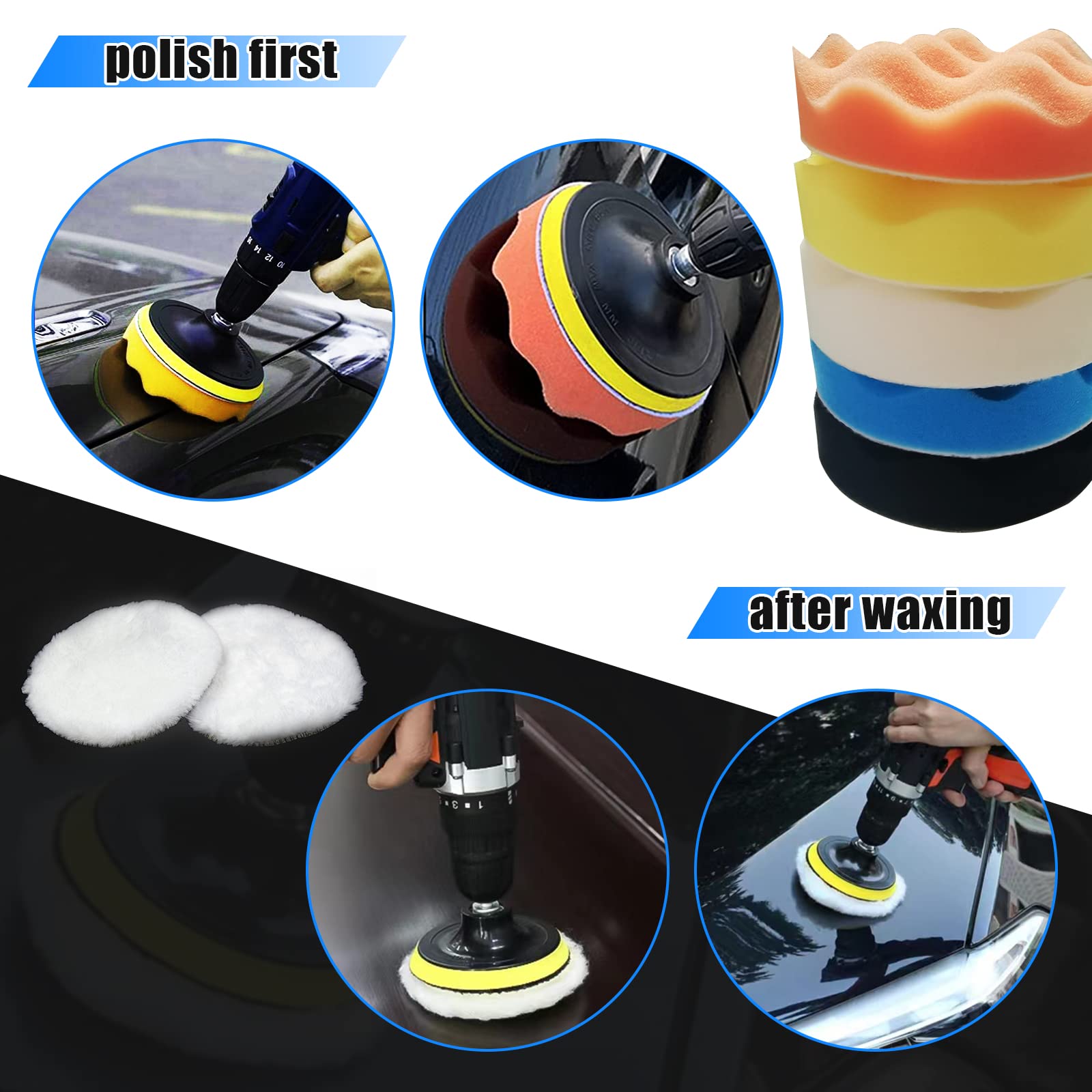 LNXNMDSY 23Pcs Car Detailing Kit - Car Foam Buffing Pads & Car Drill Brush Polishing Kit - Soft Bristle Power Scrubber with Extend Long Attachment - Car Cleaning Tools Kit for Interior Exterior