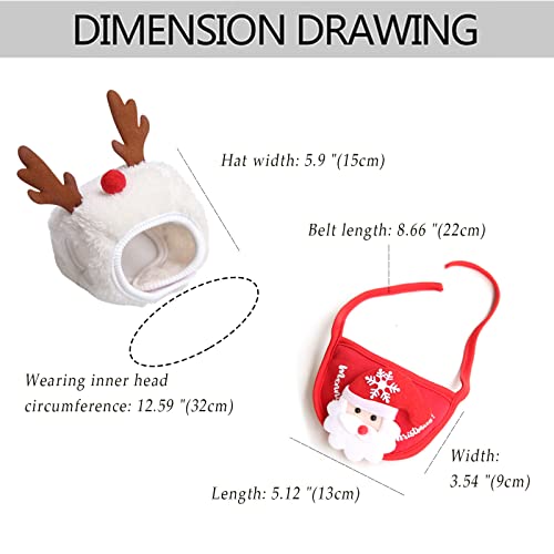 Udebohe Dog Christmas Bandana Bib and Hat Set 2 Pieces, Christmas Tree Elk Reindeer Santa Claus Pet Christmas Costume Accessories Outfit for Small Dogs Cats Puppys Kittens