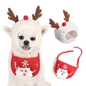 udebohe dog christmas bandana bib and hat set 2 pieces, christmas tree elk reindeer santa claus pet christmas costume accessories outfit for small dogs cats puppys kittens